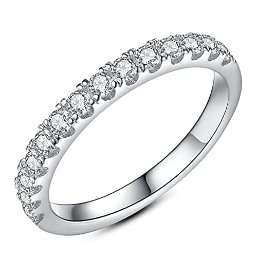 IMOLOVE Moissanite Wedding Band Wedding Rings for Women 925 Sterling Silver Rings with 18K White Gold Plated Eternity Stackable Engagement Ring Anniversary Band Size 6