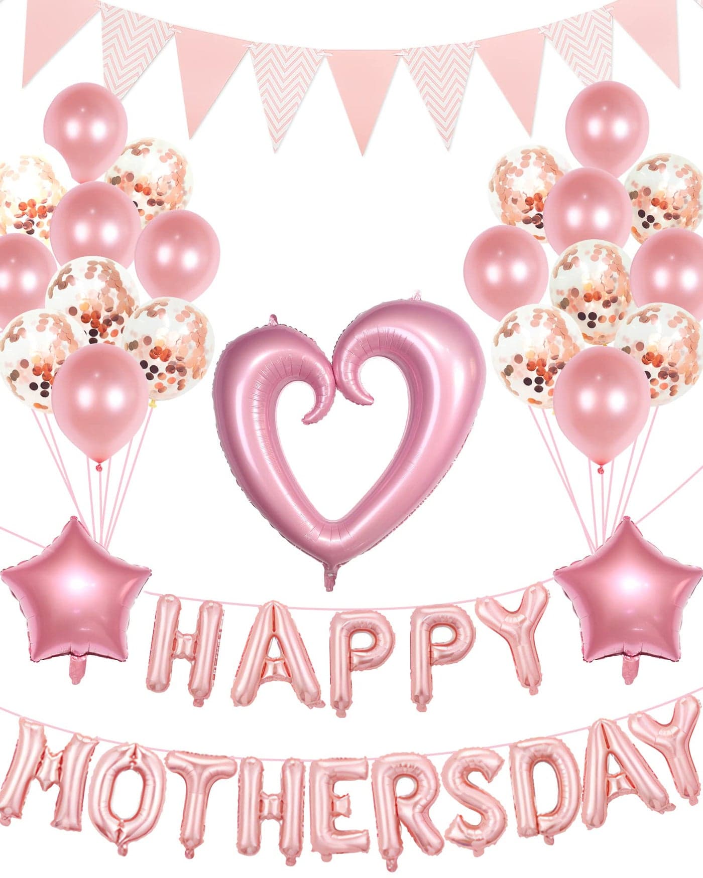 Happy Mothers Day Balloons Set Pink Rose Gold Mothers Day Banner Letter Balloons Decor for Women Decorations for Party
