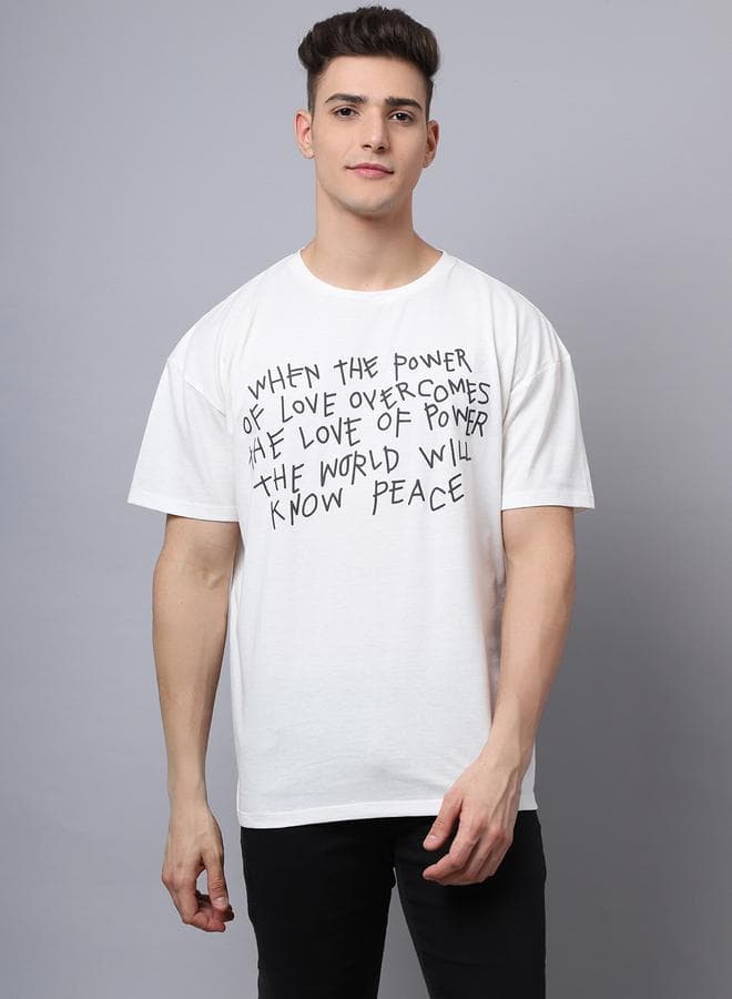 Men Off White Graphic Print Oversized T-Shirt