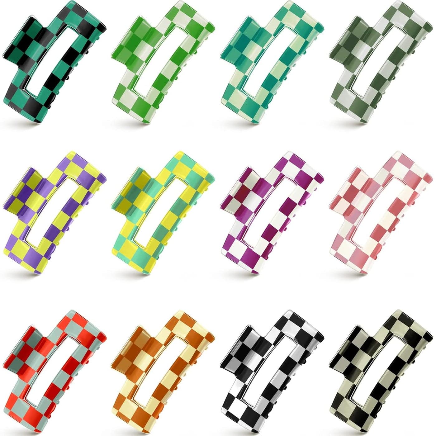 Taiyin 12 Pieces Hair Claw Clip 32 Inch Multicolored Checkered Hair Clips Nonslip Plaid Rectangle Claw Clip Strong Hold Y2k Hair Accessories Styling Claw Clamps for Women Thick Thin Hair 12 Styles