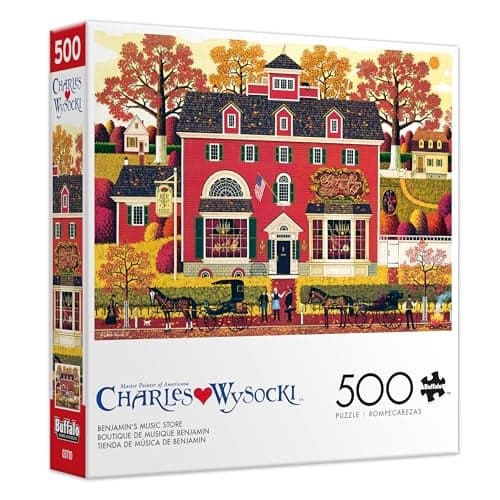 Buffalo Games Benjamins Music Store Charles Wysocki 500 Piece Jigsaw Puzzle for Adults Americana Folk Art Fall Scene with Autumn Colors Adult Puzzles