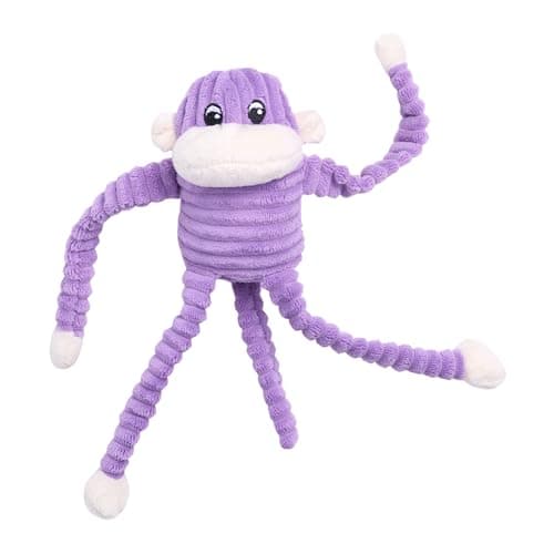ZippyPaws Crinkle Monkey Interactive Dog Toys to Keep Them Busy Squeaky Plush Pet Toy for All Breeds Small and Medium Dogs Contains 1 Round Squeaker Small Purple