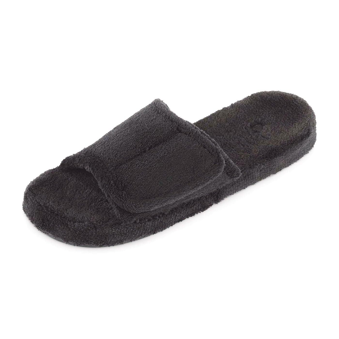 Acorn Mens Spa Slide Slippers with Adjustable Strap and Soft Terry Lining Black Large 105115 Regular US