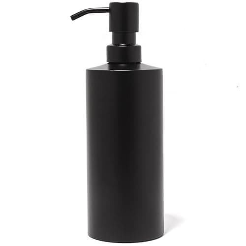Black Soap Dispenser for Kitchen & Bathroom – 15 oz Refillable Resin Pump Bottle for Dish Soap, Hand Soap, Shampoo, Conditioner – Modern Countertop Dispenser with Non-Slip Protective Pads