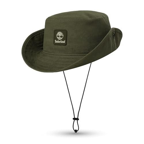 Timberland Floppy Dark Green Bucket Hat for Men, Large/XLarge, Packable Wide Brim Sun Hat with Adjustable Chin Cord, Lightweight and Breathable for Outdoor Activities and Sun Protection