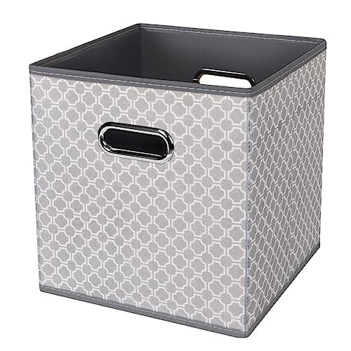HEAYEEG Black Foldable Storage Cubes Bins Fabric Storage Box Cubes Organizer Baskets with Dual Handles for Home Organizer Grey Light