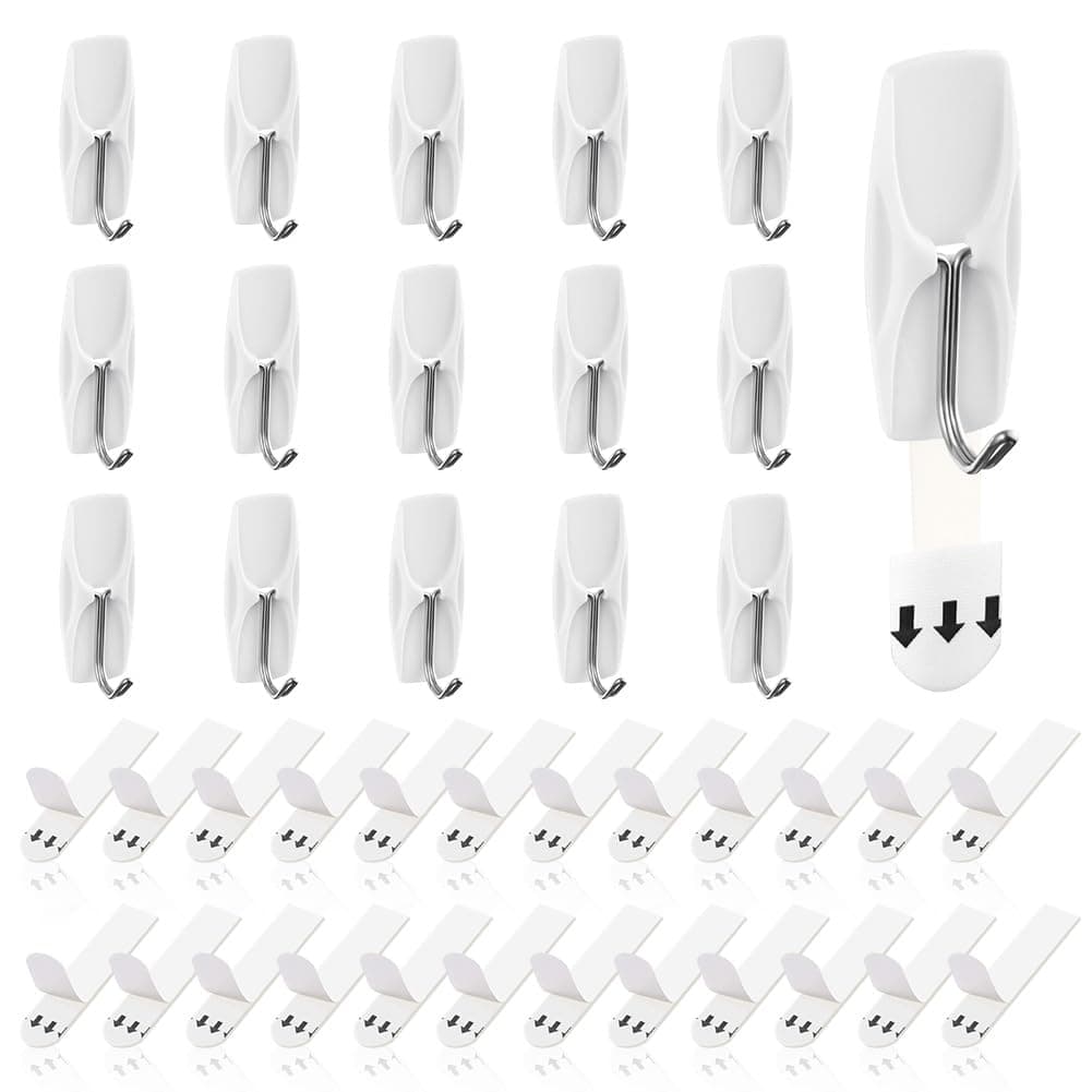Ainiv Wire Toggle Hook 16 Medium White Hanging Hooks with 24 Adhesive Strips DamageFree Utility Sticky Hooks No Tools Wall Hangers Heavy Duty for Dorm Kitchen Office Organizers