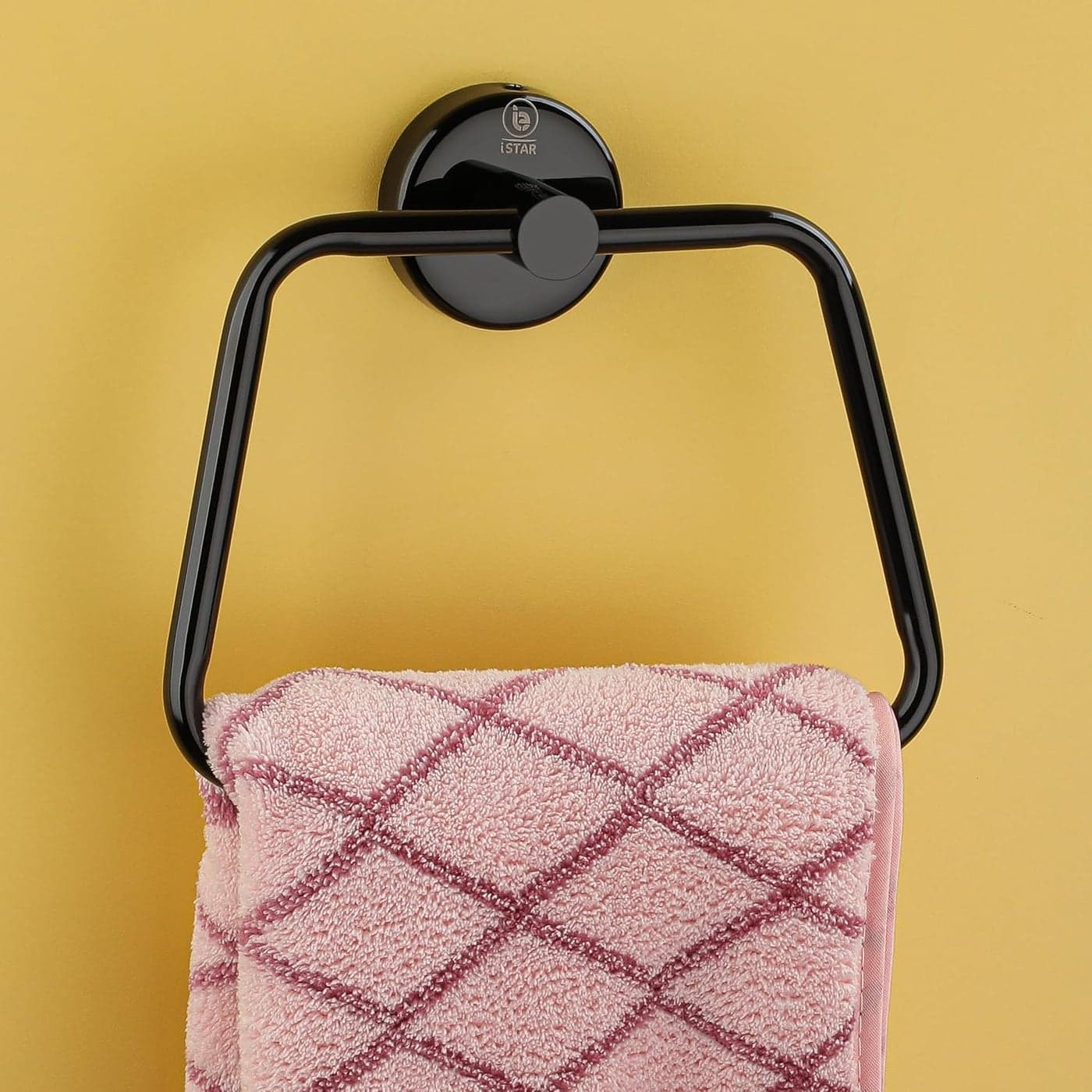 iSTAR Stainless Steel Towel Ring/Napkin Ring/Towel Holder/Towel Hanger/Towel Holder for Washbasin and Napkin Holder Stand for Kitchen, Bathroom Square (Black Finish, Pack of 1)