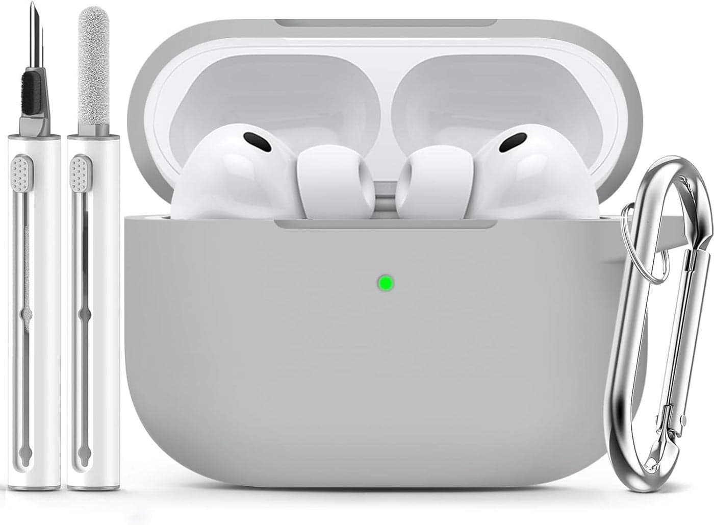 Meyaar for AirPods Pro 3 Case 2025 with Cleaner Kit,Soft Silicone Protective Cases for Apple AirPods Pro 3rd Generation Case for Women Men,AirPod Pro 3 Cases Cover Accessories with Keychain(LightGrey)