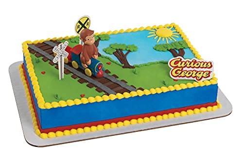 DecoSet Curious George Train Cake Topper 4Piece Set Keepsake Figures for Hours of Fun Create an Adorable Birthday Centerpiece