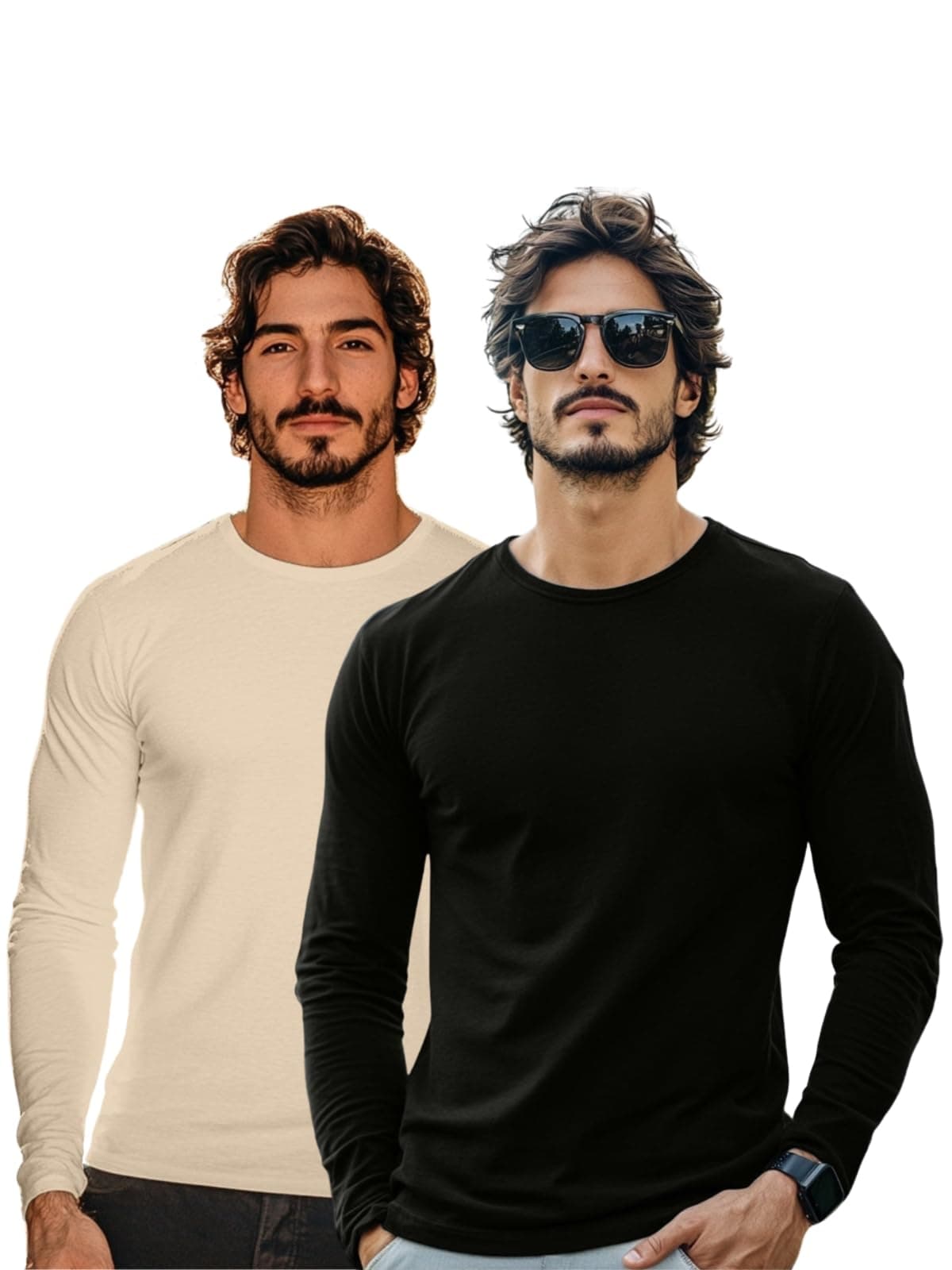 Veirdo® Pure Cotton Round Neck Regular Fit Solid Full Sleeve T-Shirt Combo for Men & Boys (PO2_V_FS_SW_BK_M)
