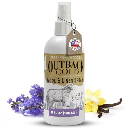 Outback Gold Linen Spray Fabric Freshener Spray Natural Bed Spray for Wool Linen Lavender Vanilla Scent Essential Oils EcoFriendly Deodorizer for Home Fabrics 8 Fl Oz