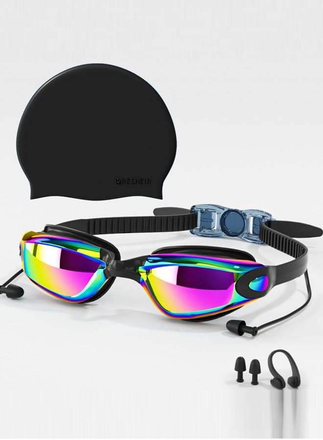 Swimming Goggles Professional Waterproof - Anti Fog Swimming Goggles With Ultra Wide And Crystal Clear View and UV Protection - Swim Goggles Comes with Earplugs,Swimming Cap Set for Women, Men