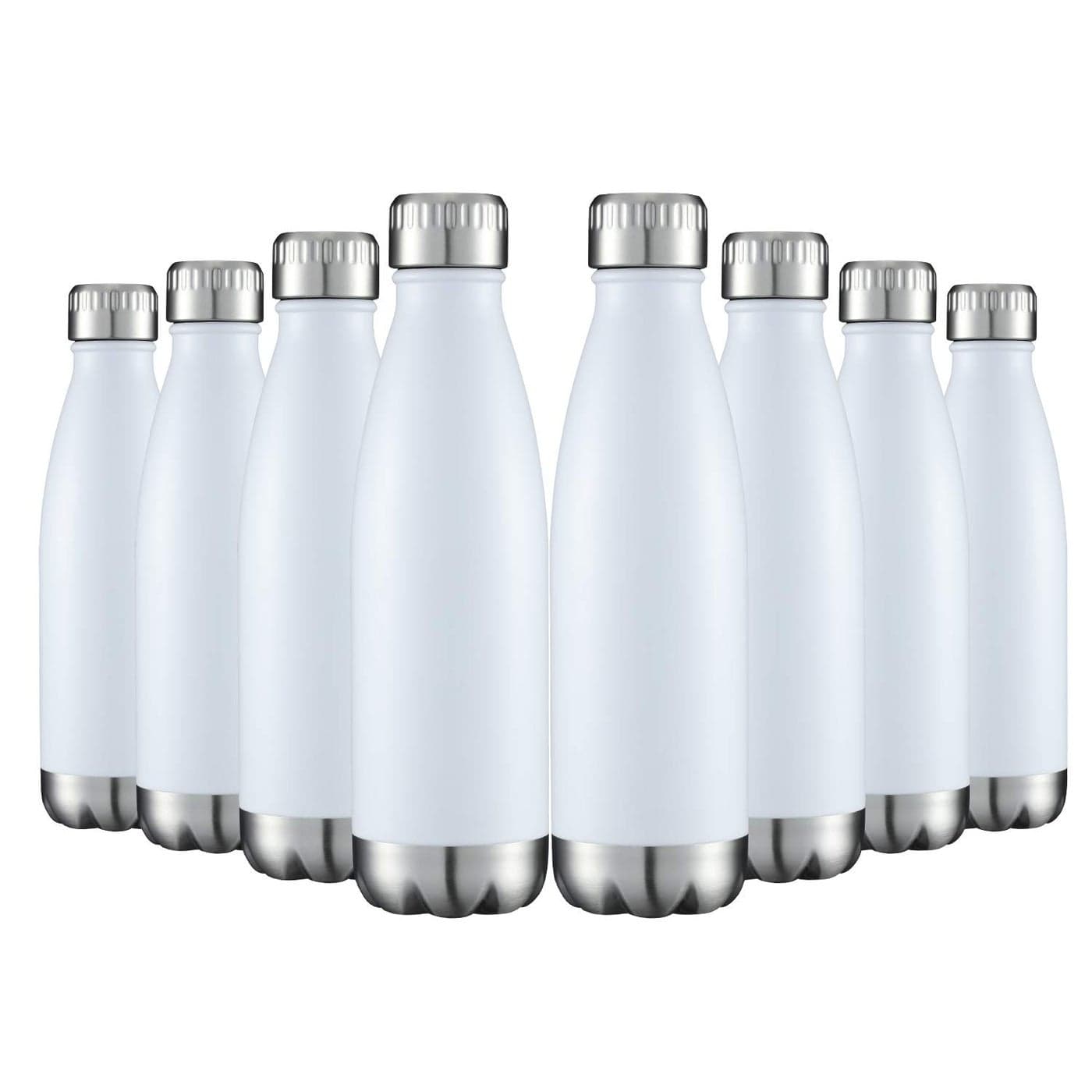 HASLE OUTFITTERS 17oz Stainless Steel Water Bottles Bulk Vacuum Insulated Water Bottles Double Walled Powder Coated Reusable Metal Sports Water Bottles Keep Drinks Hot and Cold White 8Packs