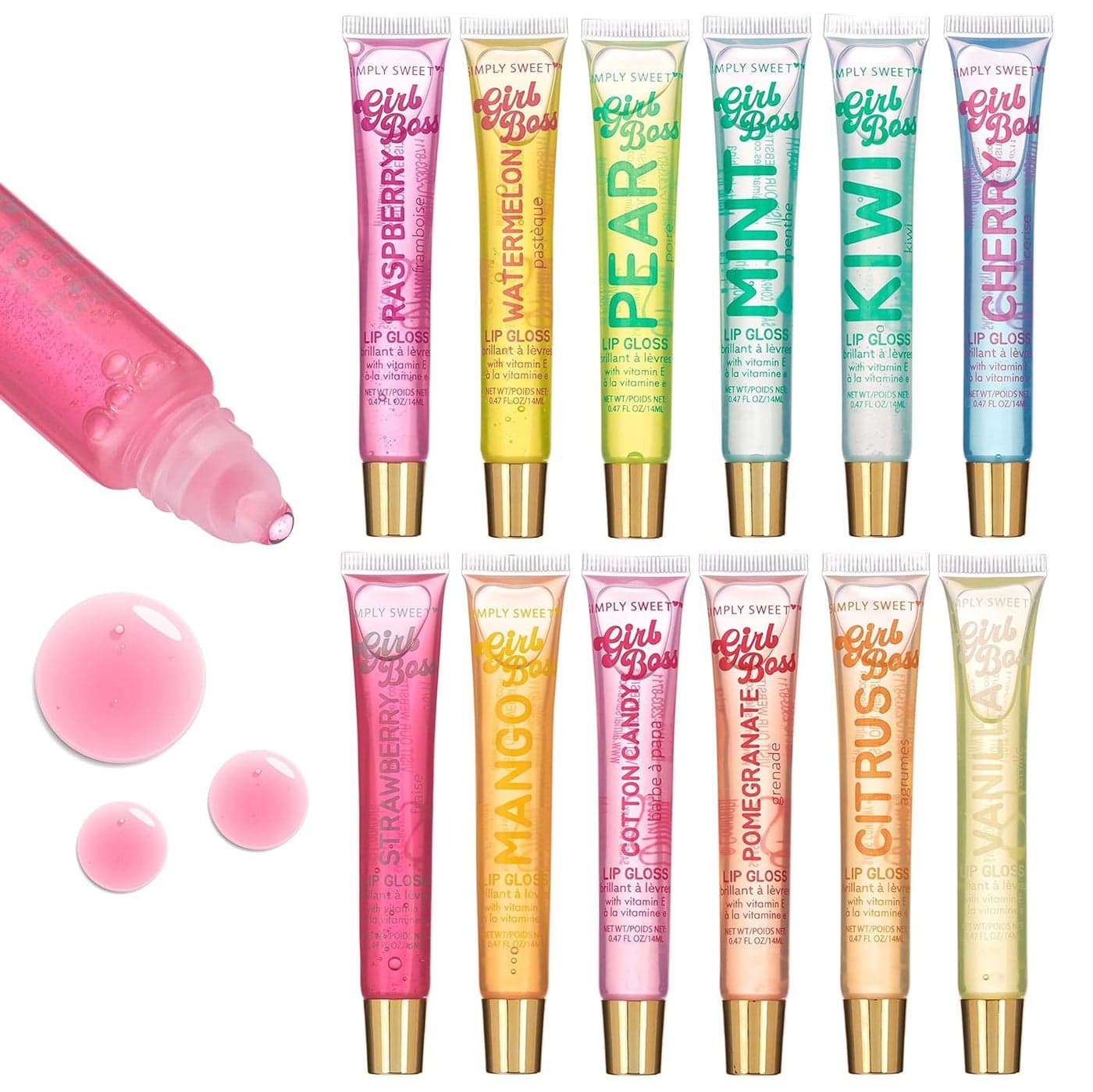 EXPRESSIONS 12pc Clear Lip Gloss Pack Lip Oils with Vitamin E and Essential Oils Flavored Lip Gloss Clear Tubes Hydrating Lip Glow Oil Tinted Lip Oil Lip Moisturizer