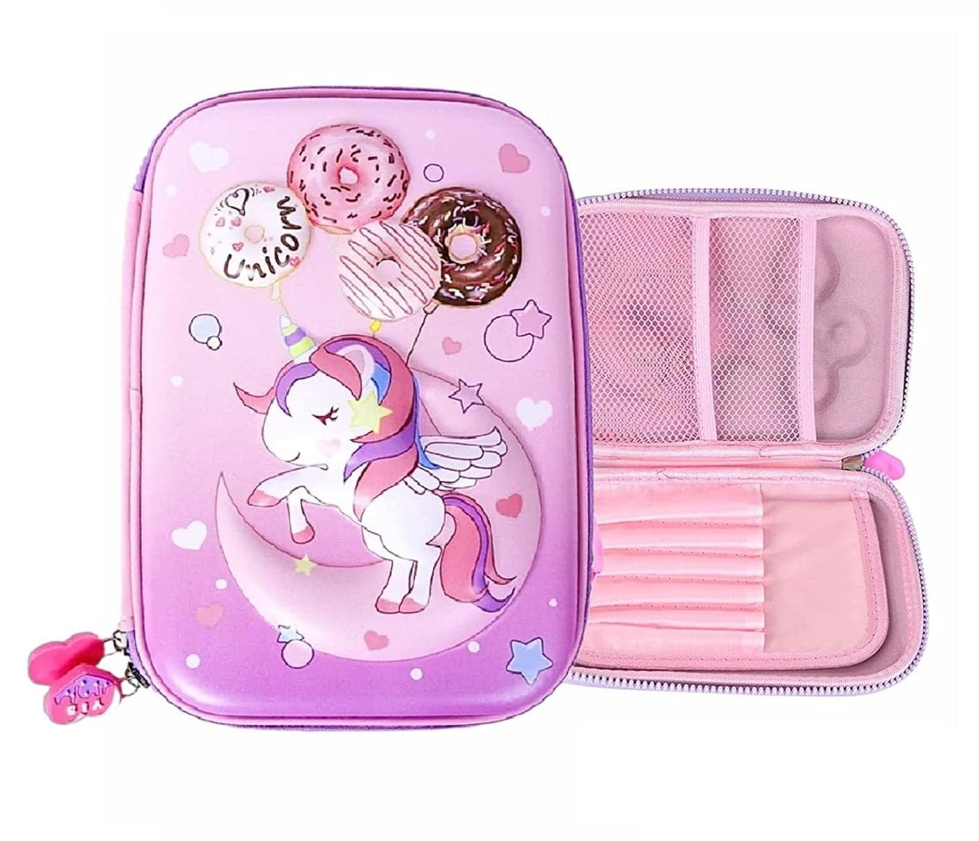 Umadiya 3D Unicorn Embossed Cover Pencil Case with Compartments, Kids Pencil Box, School Supply, Students, Stationery Box, Cosmetic Zip Pouch Bag (1 Unit, Canvas, Multicolor)