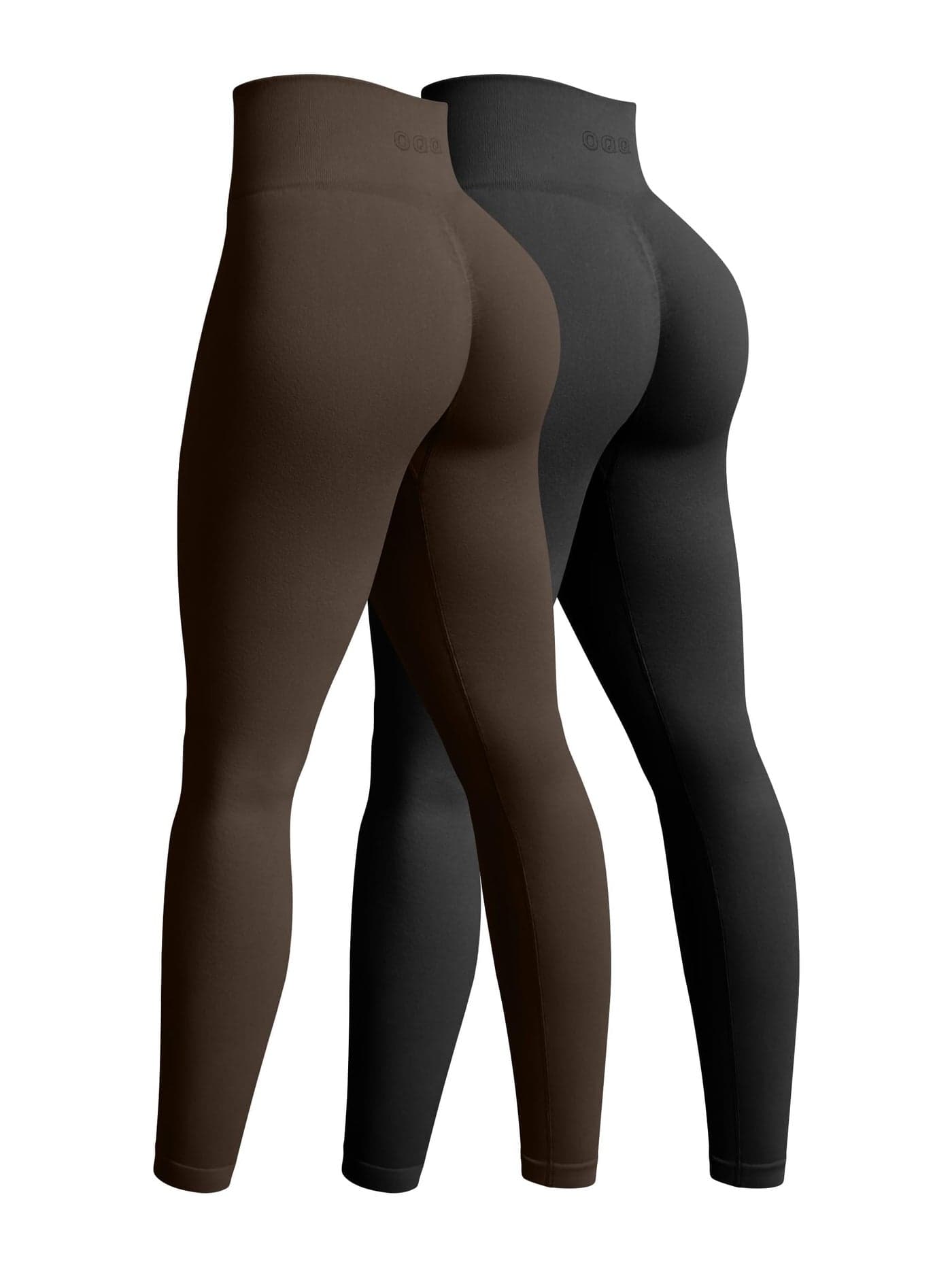 OQQ Women's 2 Piece Yoga Legging Seamless Workout High Waist Butt Liftings Athletic Leggings Black Darkbrown