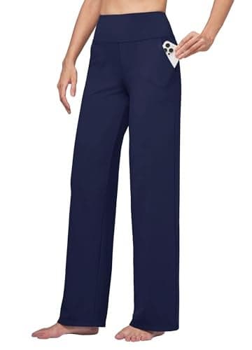 Willit Womens Yoga Pants Wide Leg Dress Work Pants Stretch Casual Pants Slacks with Pockets High Waist 30 Navy L