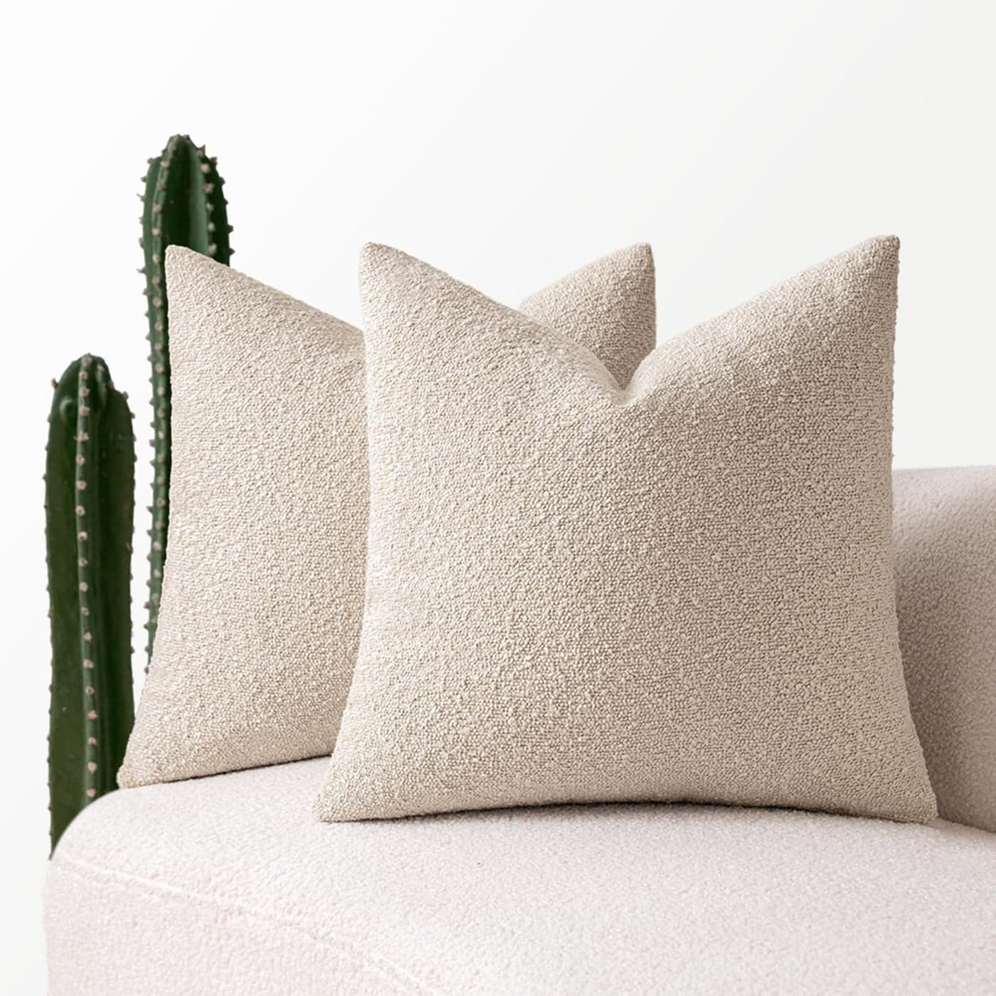MIULEE 18x18 Inch Decorative Pillow Covers for Couch Bed Set of 2 Textured Boucle Neutral Winter Throw Pillows Oatmeal Accent Solid Cushion Pillowcases Sofa Livingroom Home Decor