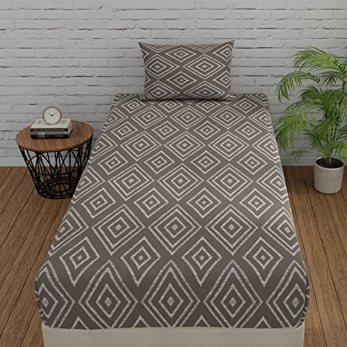 Huesland by Ahmedabad Cotton 144 TC Single Cotton Bedsheet with Pillow Cover - Taupe