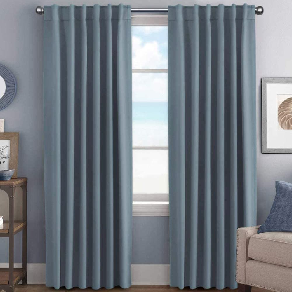 HVERSAILTEX Blackout Curtains Thermal Insulated Window Treatment Panels Room Darkening Blackout Drapes for Living Room Back TabRod Pocket Bedroom Draperies 52 x 96 Inch Stone Blue 2 Panels