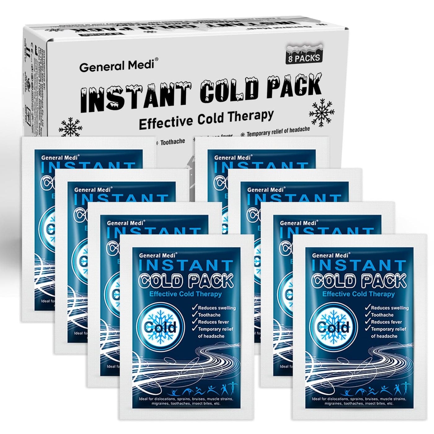 General Medi Instant Ice Cold Pack 4x 55 8 Packs Disposable Cold Therapy Ice Packs for Pain Relief Swelling Inflammation Sprains Toothache for Athletes Outdoor Activities