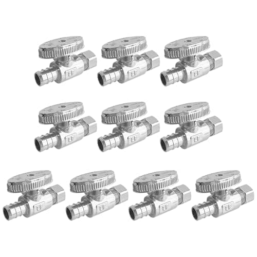 SUNGATOR 10-Pack Straight Stop Valve, 1/2" PEX x 3/8" OD Compression, Quarter Turn Chrome Plated, 1/2 inch Pex Shut Off Valves for Faucet and Toilet, UPC Certified