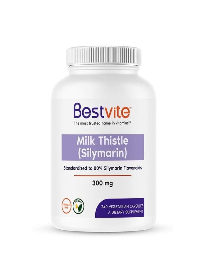 Milk Thistle 300mg (240 Vegetarian Capsules) - Standardized to 80% Silymarin Flavonoids - No Stearates - Vegan - Non GMO - Gluten Free