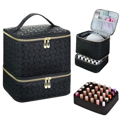 Nail Polish Organizer and Nail Lamp Case Nail Kit Organizer Holds 30 Bottles 15ml 05 floz and a Nail Lamp Nail Polish Carrying Case with Manicure Tools Storage Sections BBlack