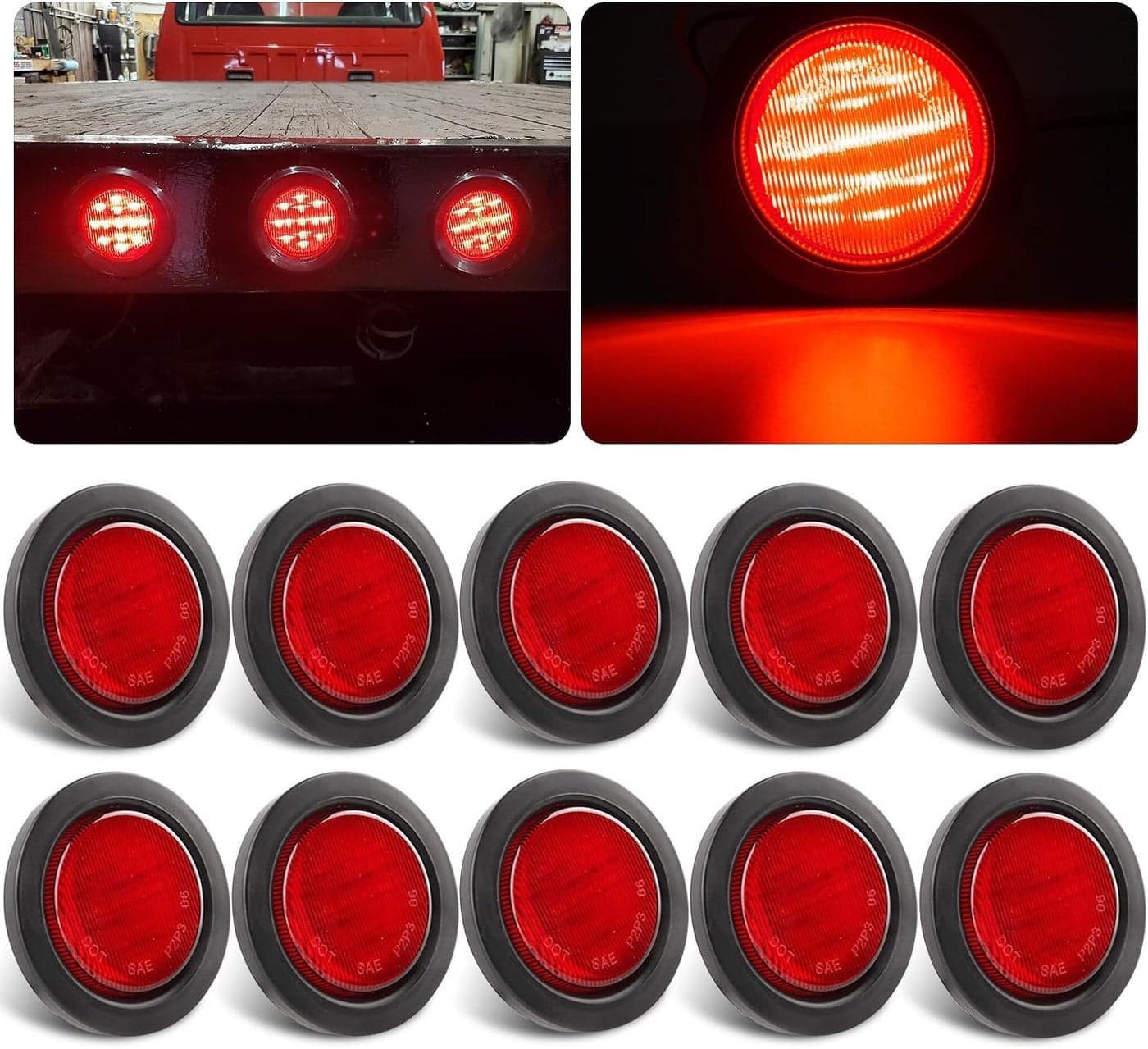 2.5" Round LED Marker Lights - 10Pcs Red Side Clearance Lights with 13 LEDs