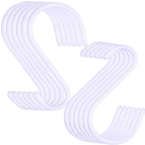DINGEE 6 Inch Large White Heavy Duty S Hooks, 12 Pack, 7mm Thick Vinyl Coated, Non Slip Sturdy Metal S Hooks for Hanging Plants, Close, Bird Feeders, Large Objects, Tools, Bikes