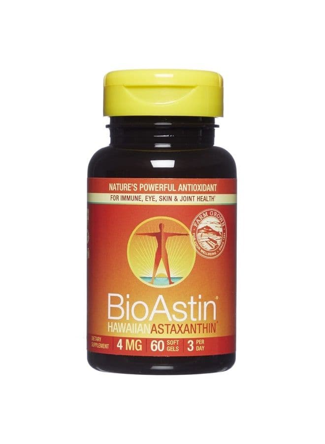 Nutrex Hawaii, BioAstin Hawaiian Astaxanthin - 4mg, Hawaiian Grown Premium Antioxidant - Supports Recovery from Exercise + Joint, Skin, Eye Health Naturally, 60 Count