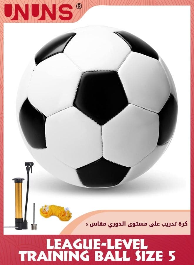 Soccer Balls Size 5,Soccer Training Ball Practice For Kids Teens Adults,Classic Black White Sports Football With Ball Pump And Net Bag,Indoor Outdoor Soccer Ball,Double Layer Anti-Explosion Football