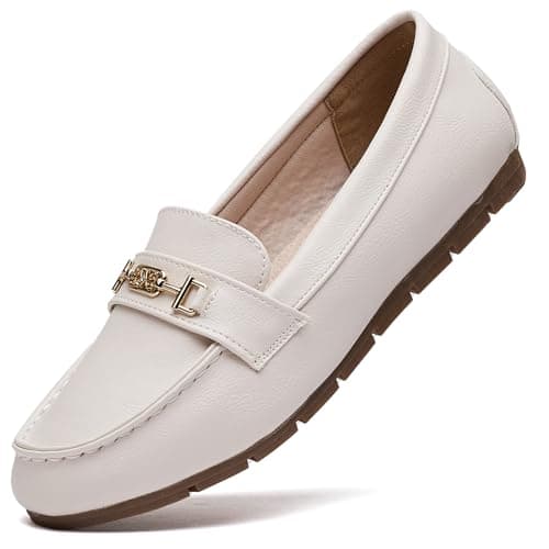 DeYashopin Women's Loafer Shoes Leisure Slip On Work Shoes Comfort Walking Flats White 6 Wide
