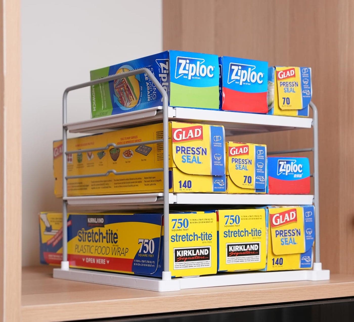 EVERIE Extendable 3Tier Holder for Heavy Items Jars Bottles Cans Plastic Bags Wrap Foil Snack and Box for KitchenCounter Cabinets 11 to 167 Wide 11 167 Wide Piece 1