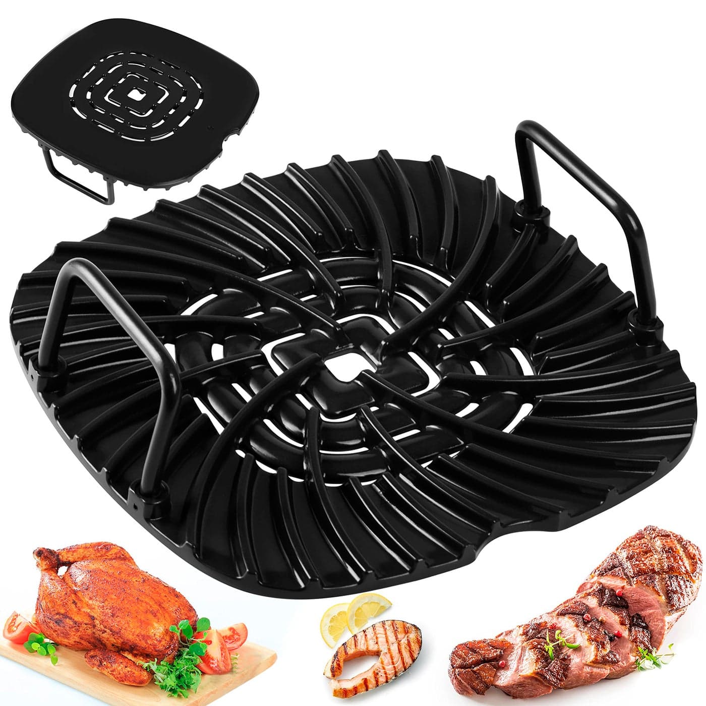Ceramic Coated Cast Aluminum Grill Griddle Compatible With Ninja Foodi Indoor Grill AG300 and AG400 Series Non Stick Griddle Grill Grates Replacement Premium Ceramic Air Fryer Grill with Handles