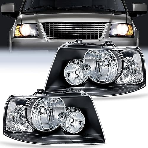 Nilight Headlight Assembly Compatible with 2003 2004 2005 2006 Ford Expedition Headlamps Replacement Black Housing Clear Reflector Lens Driver and Passenger Side