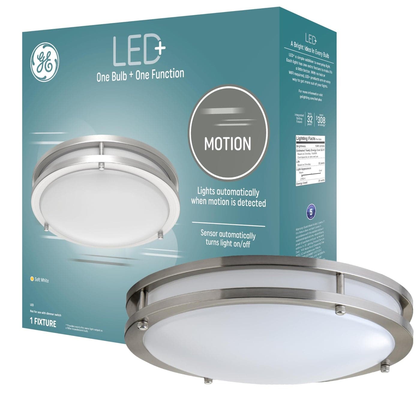 GE LED Motion Sensor Fixture 20W Flush Mount Ceiling Light with Motion Sensor Security Light Soft White