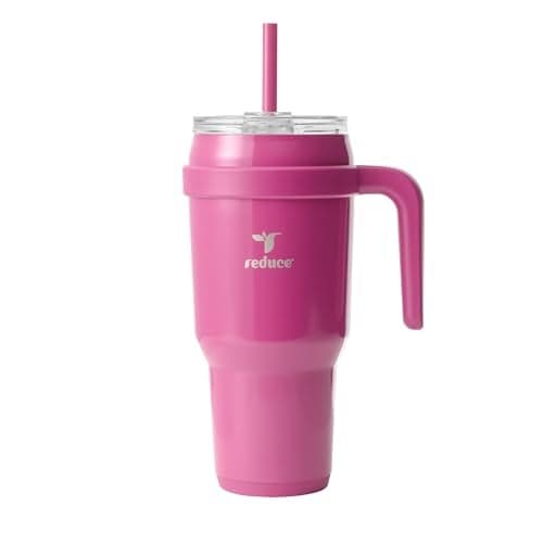 REDUCE 40 oz Stainless Steel Tumbler with Handle - Dual-Wall Vacuum Insulated Travel Mug, Sweat-Proof Lid & Reusable Straw - Keeps Drinks Cold for 24 Hrs, Fits Cupholders, Dishwasher Safe - Sangria