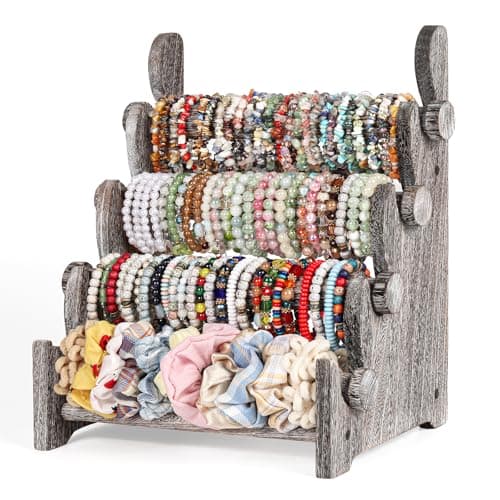 TOPNEW 4 Tier Wooden Bracelet Holder,Scrunchie Bangle Watch Necklace Display Storage Jewelry Holder Stand Display Organizer,Antique White