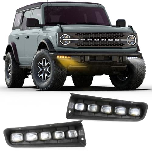 Ford Bronco Fog Lights for Modular Bumper, 30 LED Fog Lamps Compatible with 2021 2022 2023 2024 2025 2/4-Door, Ford Bronco Light Kit with Amber Turn Signal White DRL (Not Sport), IP65 Waterproof