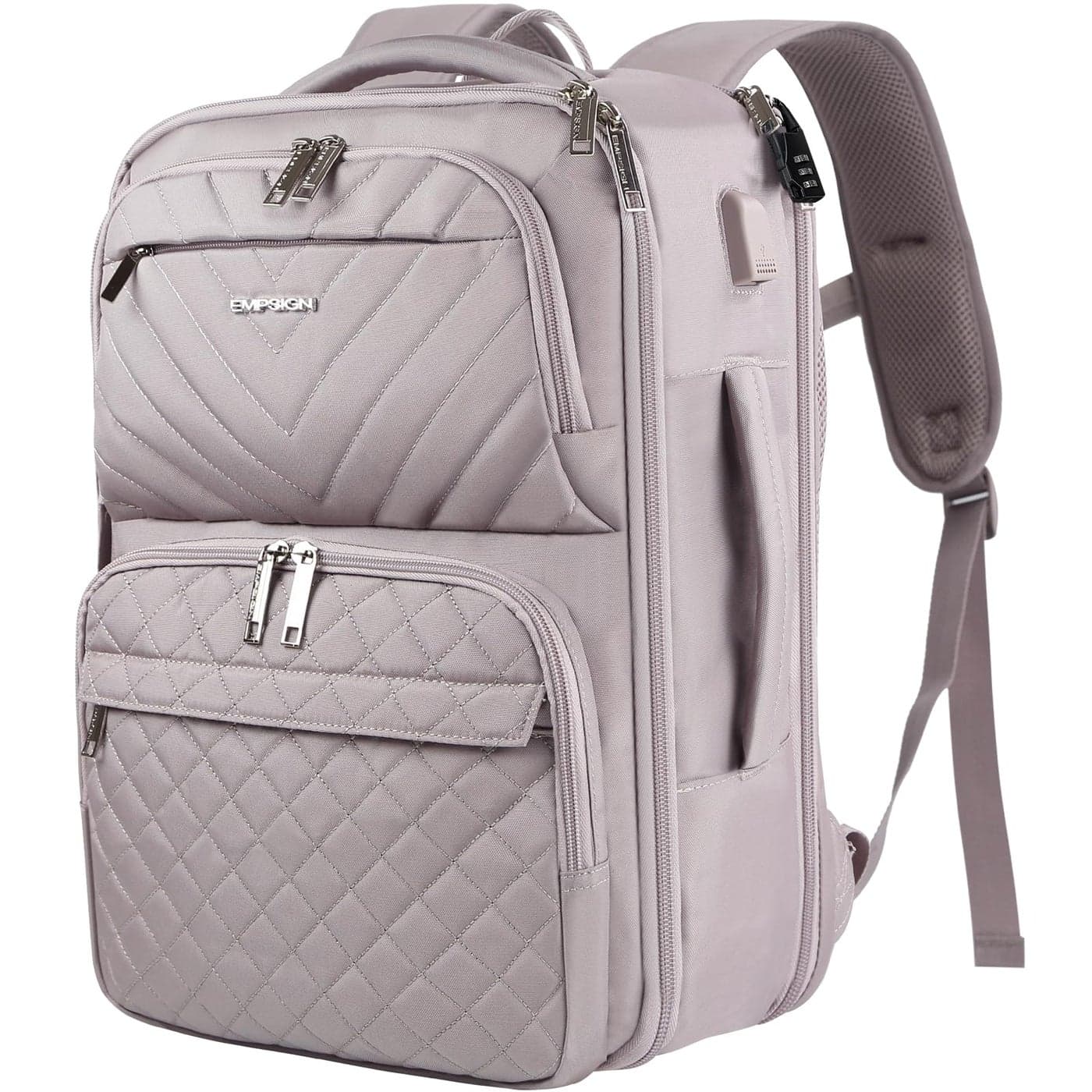 EMPSIGN Travel Backpack for Women, Large Carry On Backpack Airline Approved Personal Item Travel Bag, 17 inch TSA Friendly Laptop Backpack with USB Port, Casual Daypack Business Backpack, Grey Pink