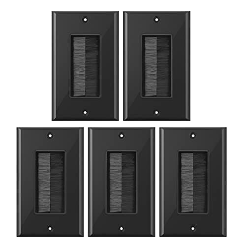 BNPUHIU Black Brush Wall Plate, 5 Pack Single Gang Wall Cable Management Solution, Brush Style Opening Passthrough Cable Plate for TVs/AV/HDMI