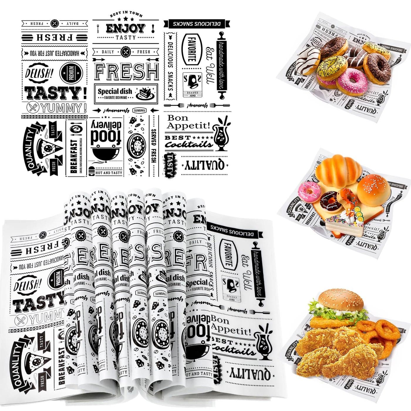 CHENGU 150 Pieces Newsprint Wax Paper Sheets Deli Wax Grease Proof Deli Wrap Waterproof Food Wrapping Paper Sheets Food Basket Liners for Home and Kitchen BakingWhite