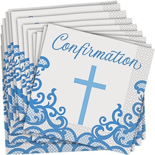 Unique Fancy Blue Cross Confirmation Luncheon Napkins Pack of 16 Elegant Blessed Party Essential Perfect for Confirmation Celebrations