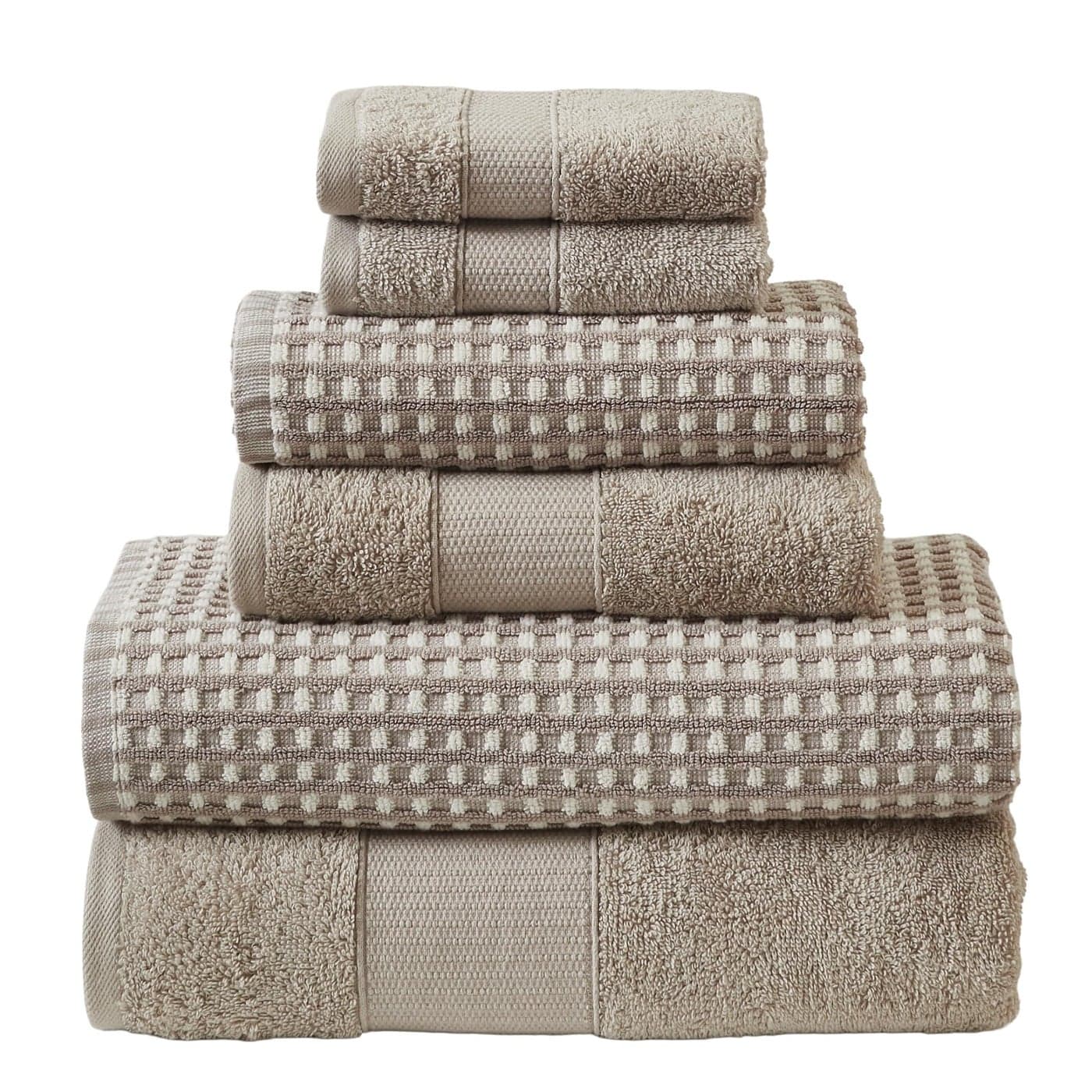 Modern Threads 6Piece 100 Combed Cotton Yarn Dyed Cobblestone Jacquard Towel Set Flax