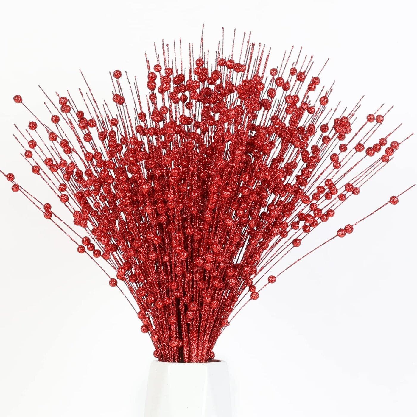 joyhalo 24 Pack Artificial Glitter Berry Stem Ornaments Decorative Bead Sticks Glittery Twigs Picks Branches for Christmas Tree Small Vase Holiday Wedding Party