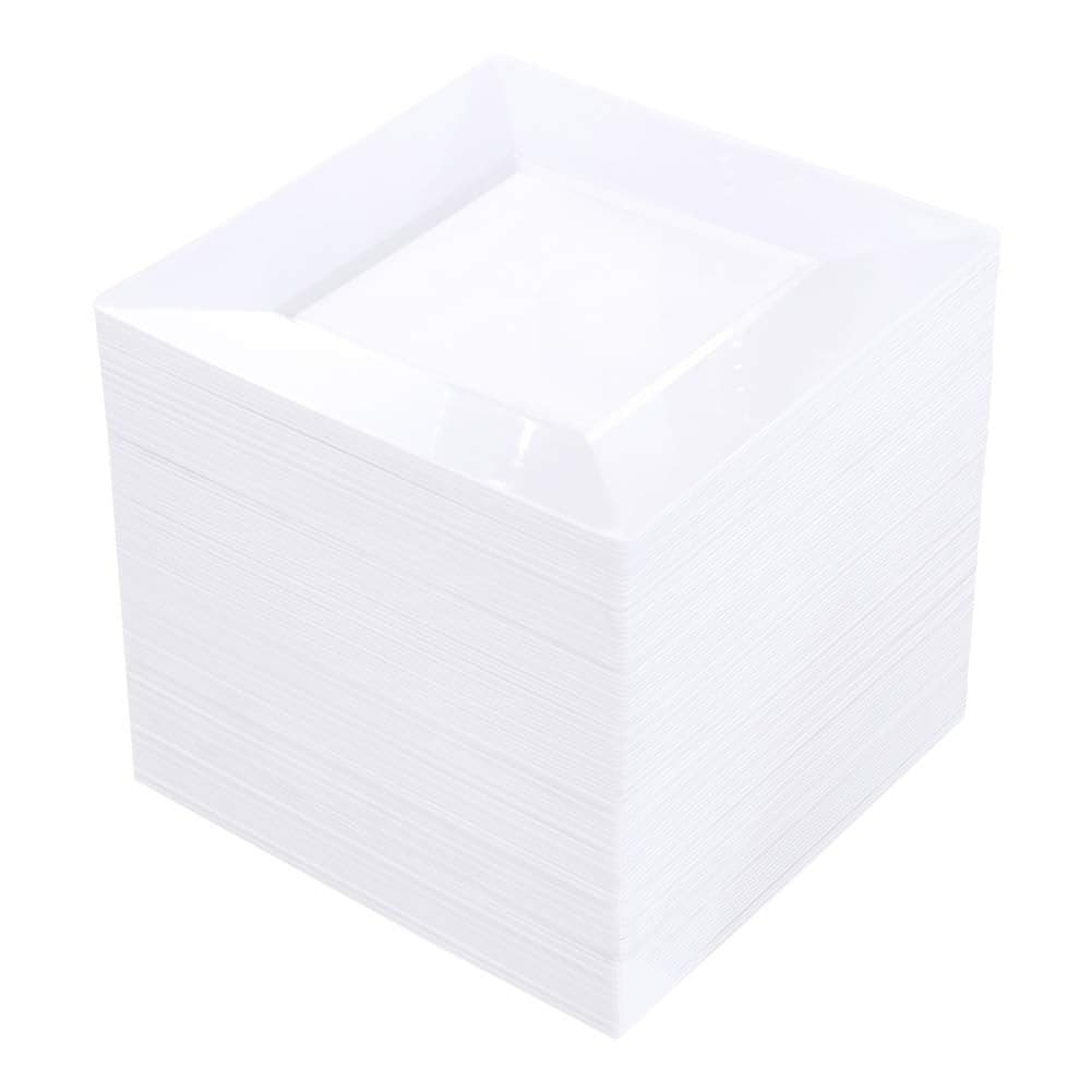 bUCLA 100PCS White Square Plastic Plates6inch Disposable Cake Plates Premium Hard Square Small Appetizer Plates for WeddingParty
