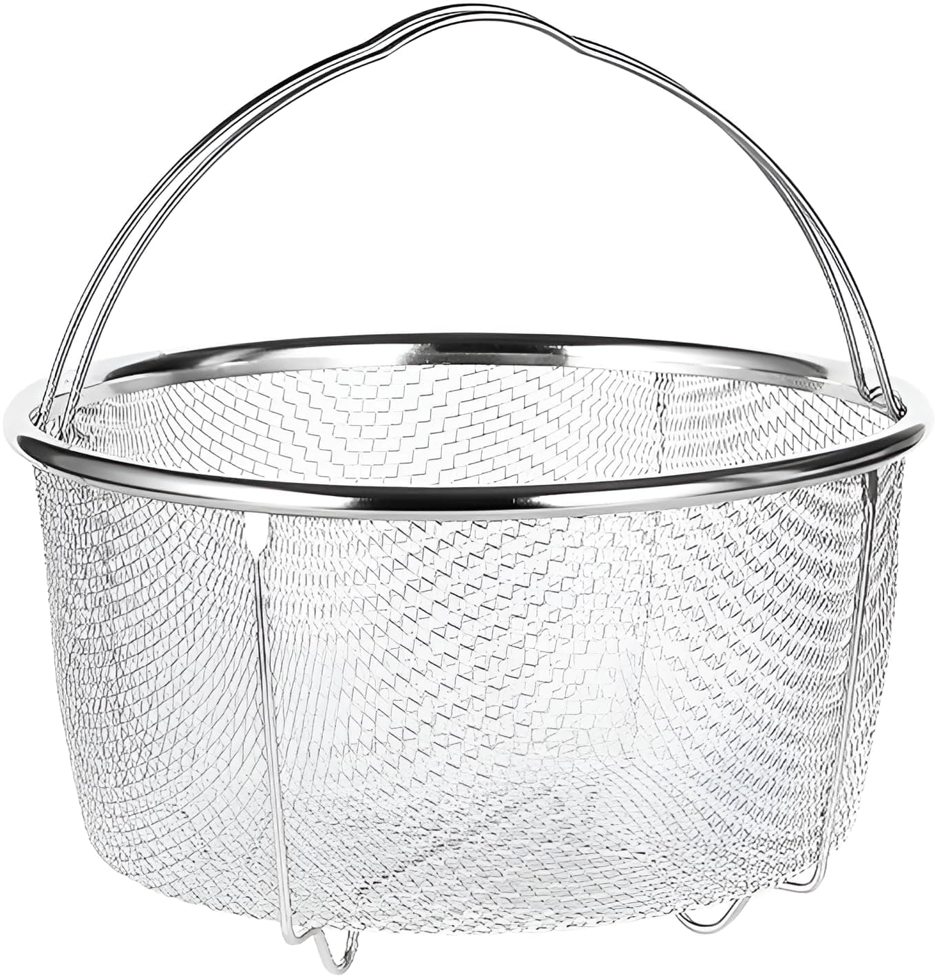 SHREESAMP Round Steam Basket Fryer Oven Steamer Mesh Net Strainer Washing Fruits Vegetables Frying Momos French Fry Chips Eggs Kitchen Stainless Steel Handle Colander