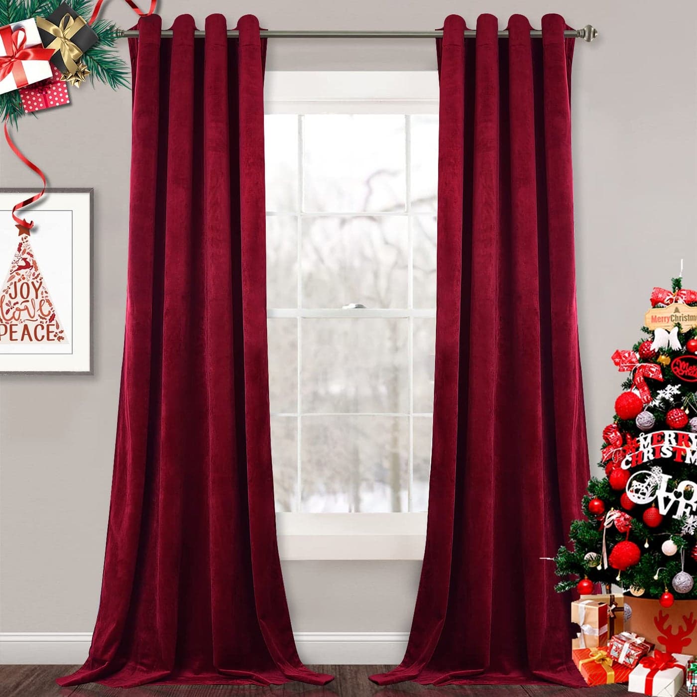 StangH Red Velvet Curtains 96 inches Bedroom Blackout Grommet Curtains Thermal Insulated Noise Absorb Window Dressing for PartyFilm Room 52 x 96 Inches 2 Panels